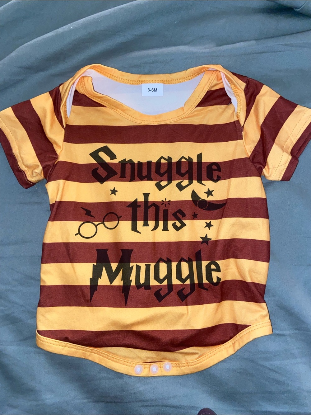 Yellow and Maroon Striped Snuggle This Muggle 3-6 Month Baby One Piece Bodysuit